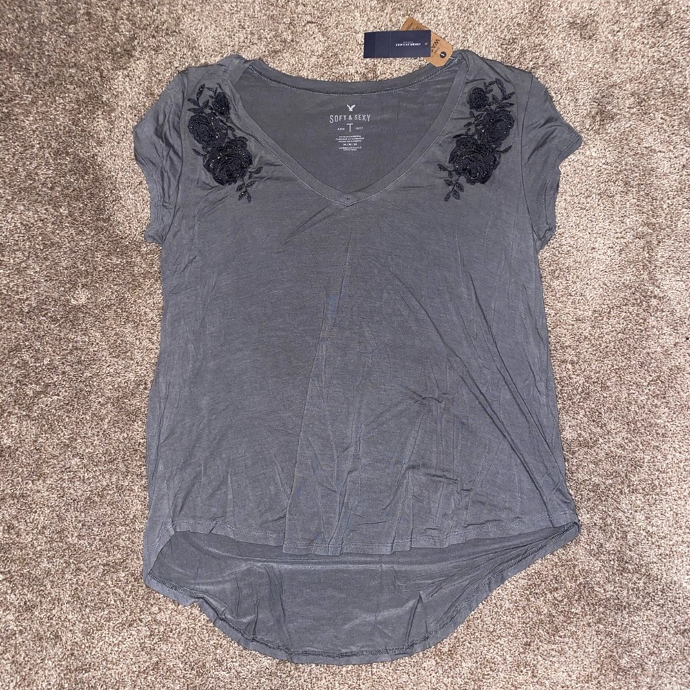 Embroidered flowy top
